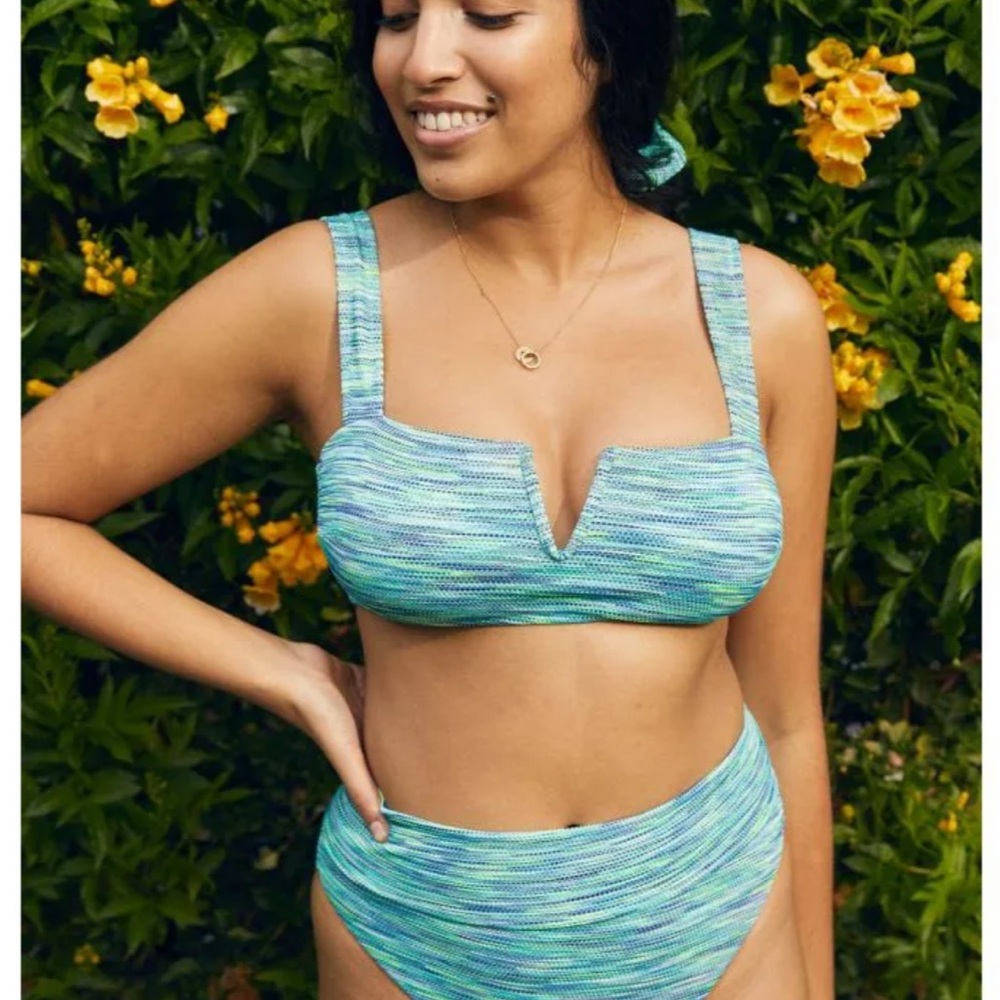 Aerie Space Dye Bikini Bandeau Top Pique Summer Swim Dyed Textured Boho Lucky